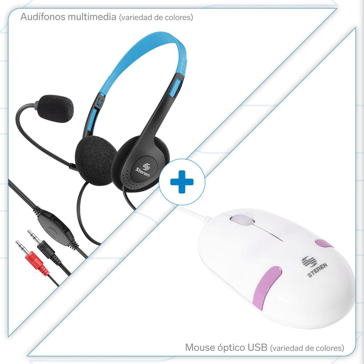 Steren - Kit Mouse Alámbrico + Audífonos Multimedia