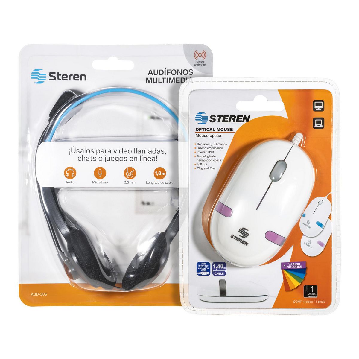 Steren - Kit Mouse Alámbrico + Audífonos Multimedia
