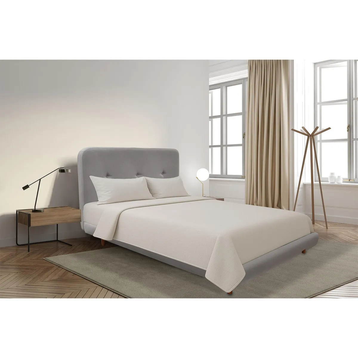 Ikasa Muebles - Cama con Base y Cabecera Tapizada Matrimonial