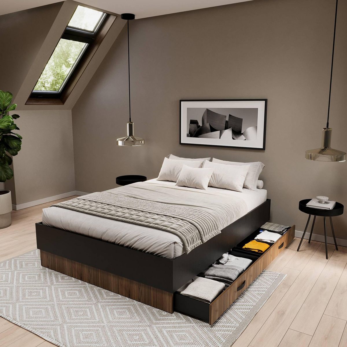 Maderkit - Base Cama Matrimonial con Gavetas Wengue