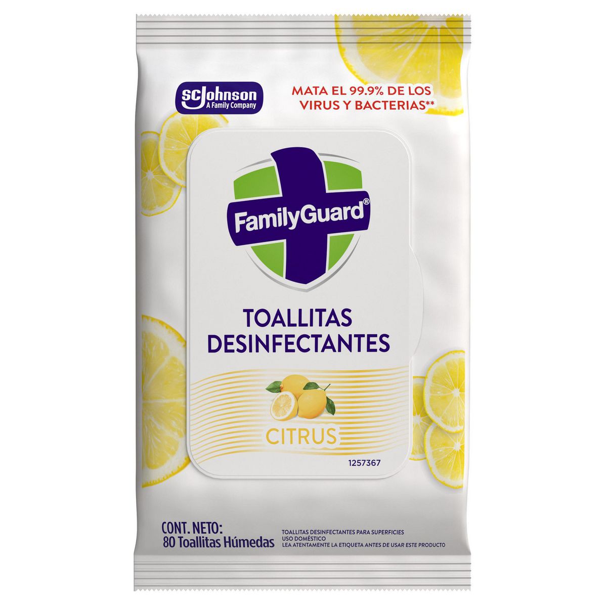 Family Guard - Toallitas Desinfectantes Aroma Citrus 80 Piezas