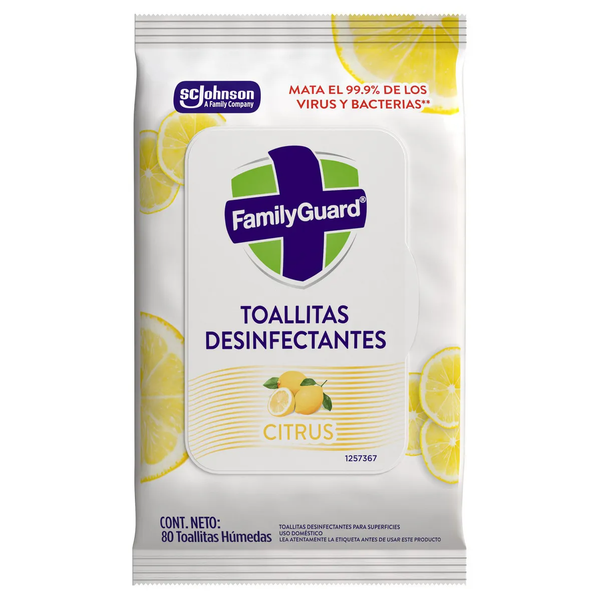 Family Guard - Toallitas Desinfectantes Aroma Citrus 80 Piezas
