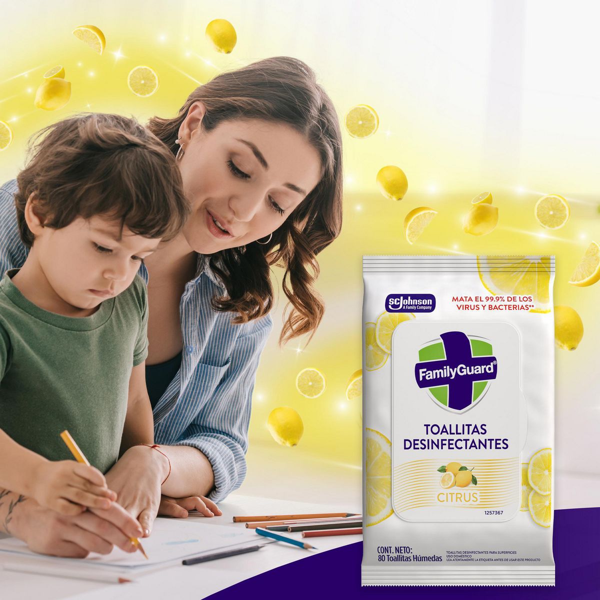 Family Guard - Toallitas Desinfectantes Aroma Citrus 80 Piezas
