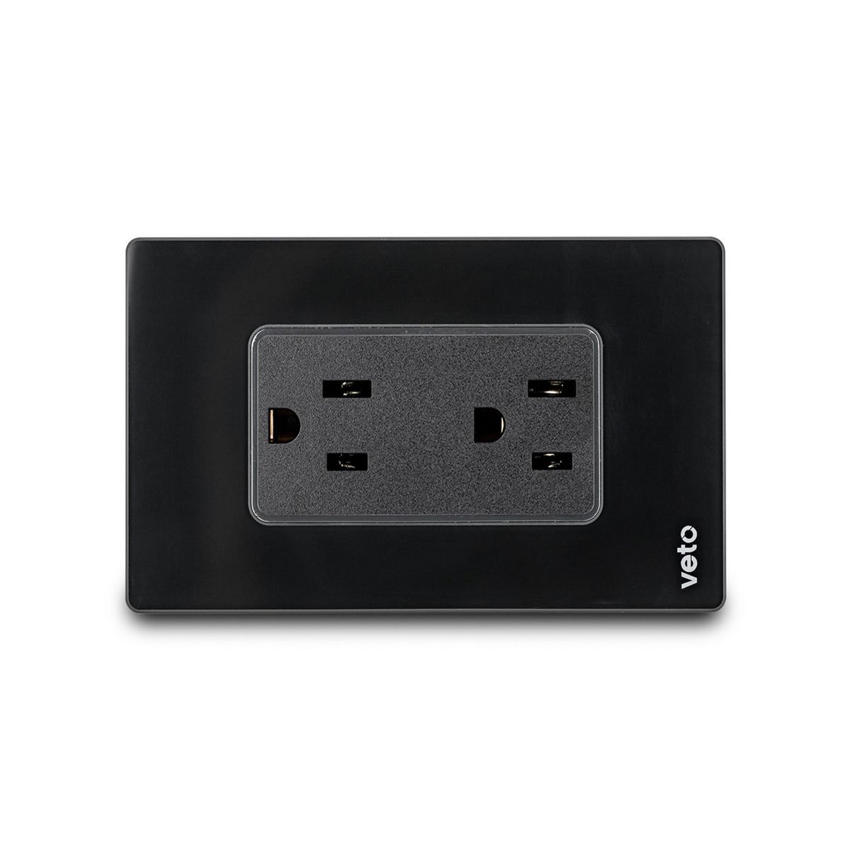 Veto - Contacto Duplex Amer 2P+E Placa Cristal Negro