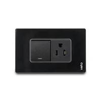 Mixto 1 Interruptor Ancho+ 1 Tomacorriente Amer 2P+E Cristal Negro