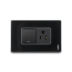 Mixto 1 Interruptor Ancho+ 1 Tomacorriente Amer 2P+E Cristal Negro