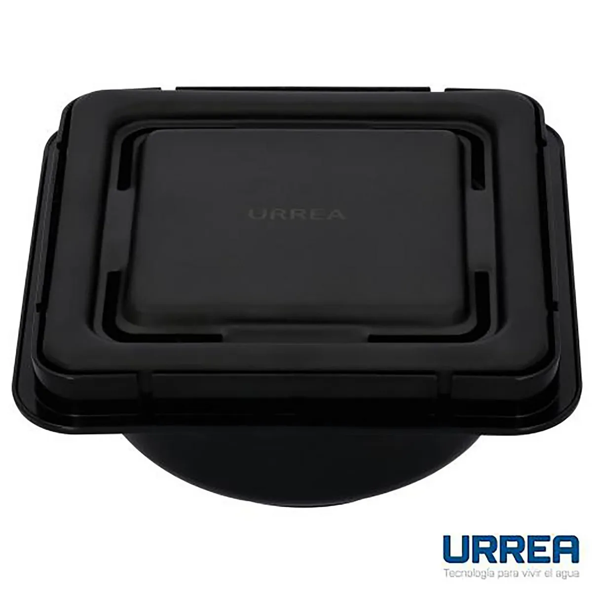 Urrea - Coladera Universal Cuadrada Negra con Rejilla de Acero Inoxidable