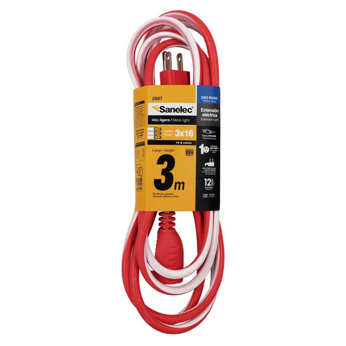Extensión Uso Rudo Navidad Caramelo Verde y Blanco 5 m, marca Sanelec - Foto Principal