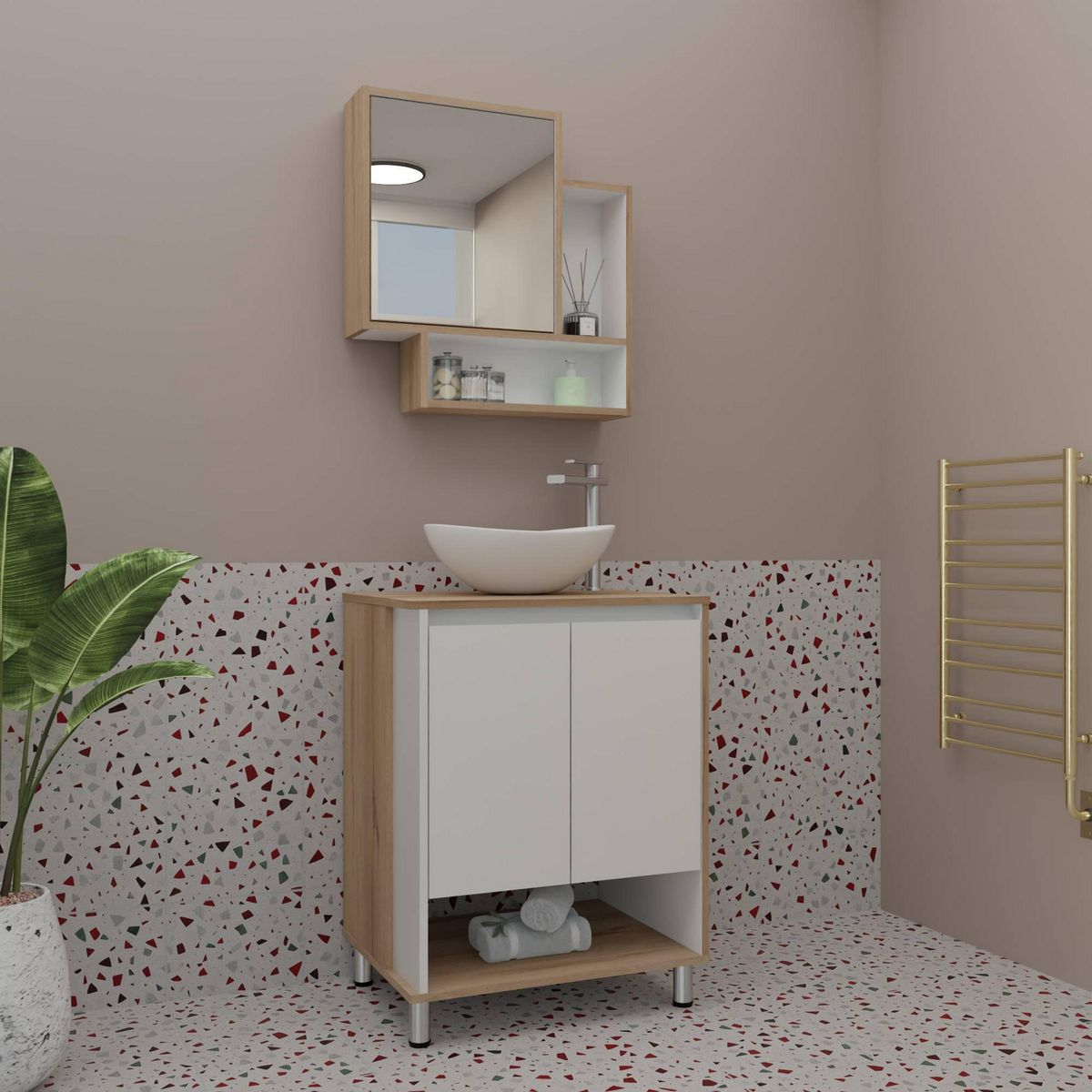 Maderkit - Combo de Mueble de Baño Con Gabinete Superior Vakker