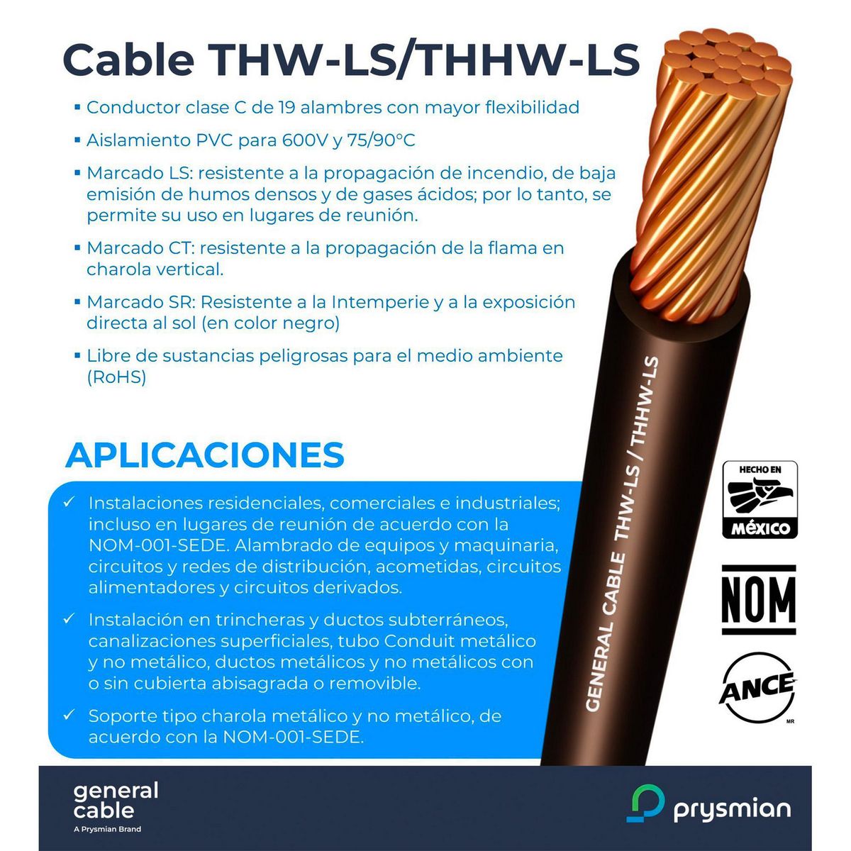  - Cable THHW-LS Calibre 12 AWG Negro, 100 m