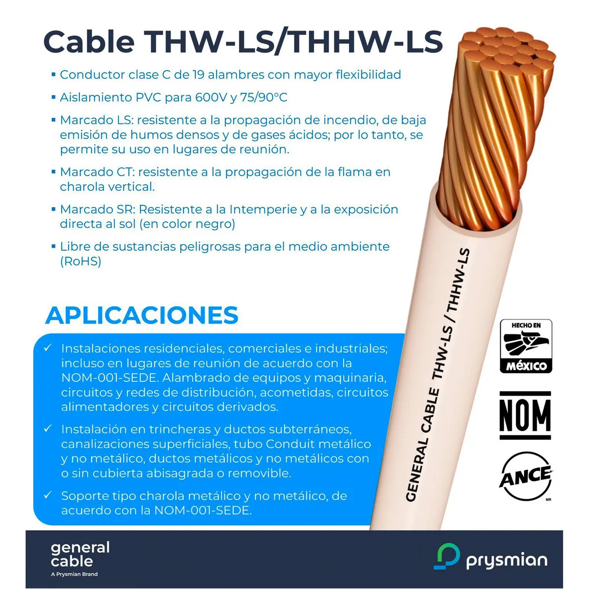  - Cable THHW-LS Calibre 12 AWG Blanco, 100 m