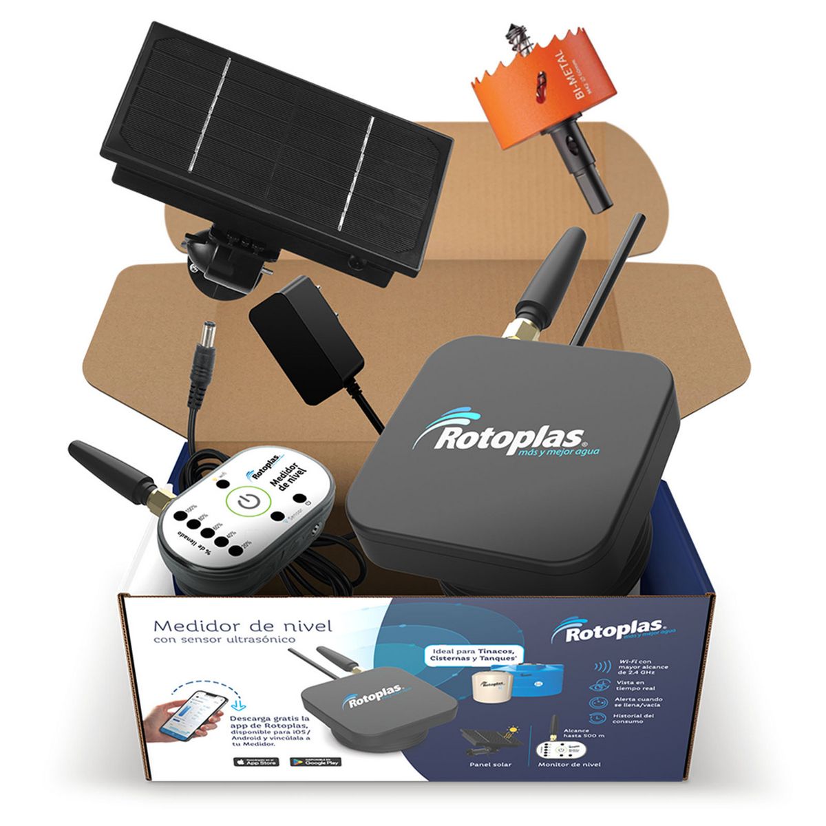 Medidor de Nivel de Agua con Sensor Ultrasónico Solar, Rotoplas, marca Rotoplas - Foto Principal