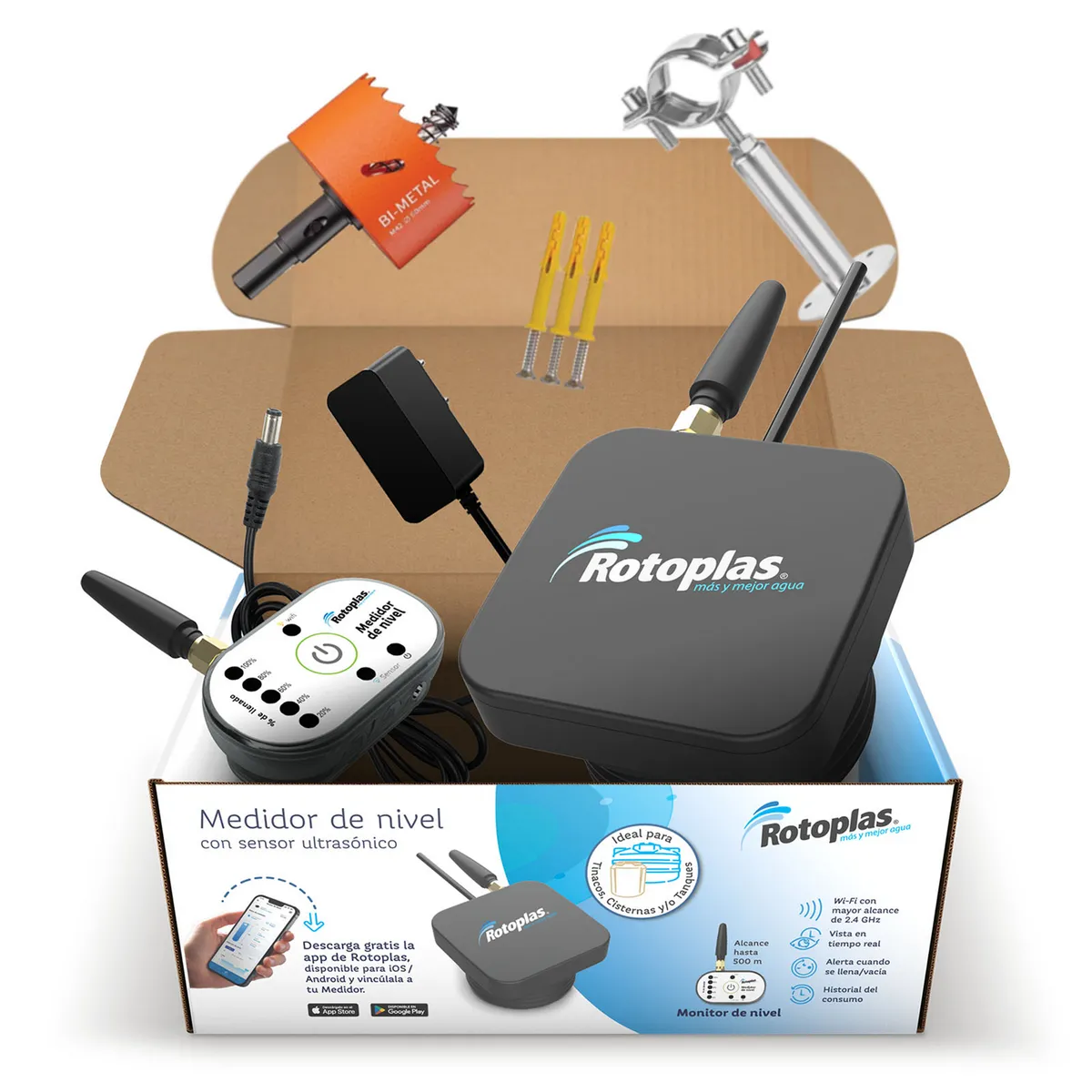 Medidor de Nivel de Agua con Sensor Ultrasónico, Rotoplas, marca Rotoplas - Foto Principal