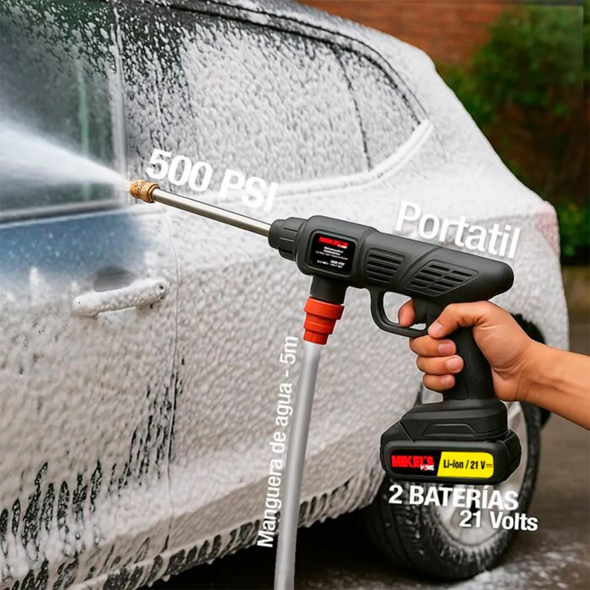 Mikels - Hidrolavadora Inalámbrica de 500 PSI con 2 Baterías Recargables, Mikel’s