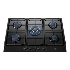 Parrilla de gas 5 quemadores 90 cm en vidrio templado premium - Negro
