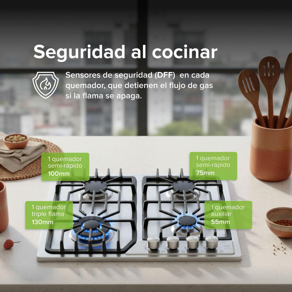 Parrilla de gas 4 quemadores 58 cm en acero inoxidable, marca Avera - Foto 2