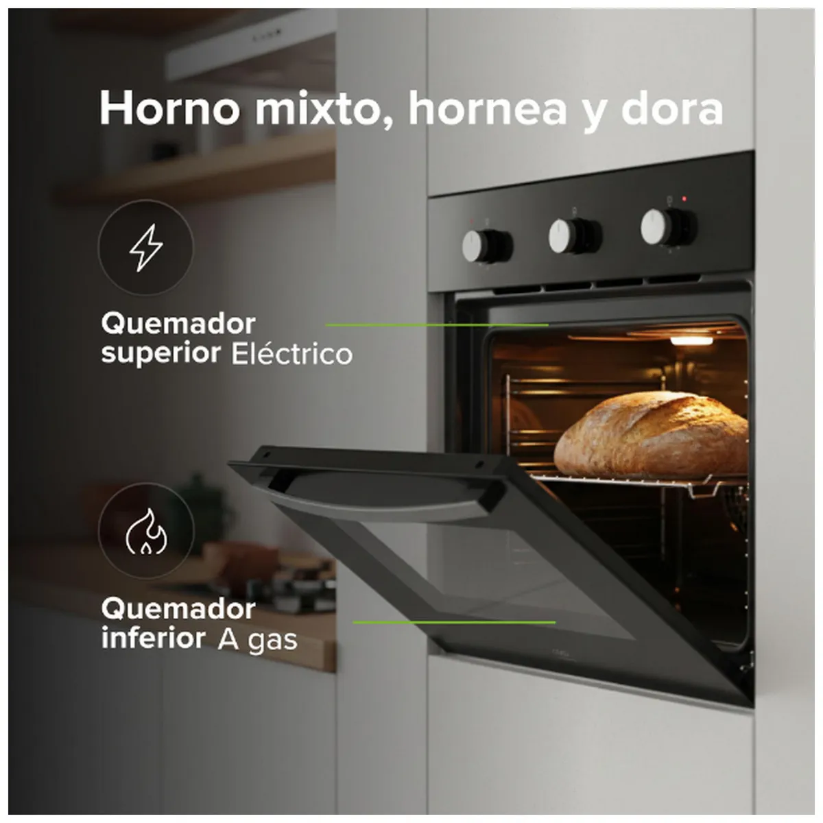 Horno empotrable a gas LP y eléctrico 58L, marca Avera - Foto 2