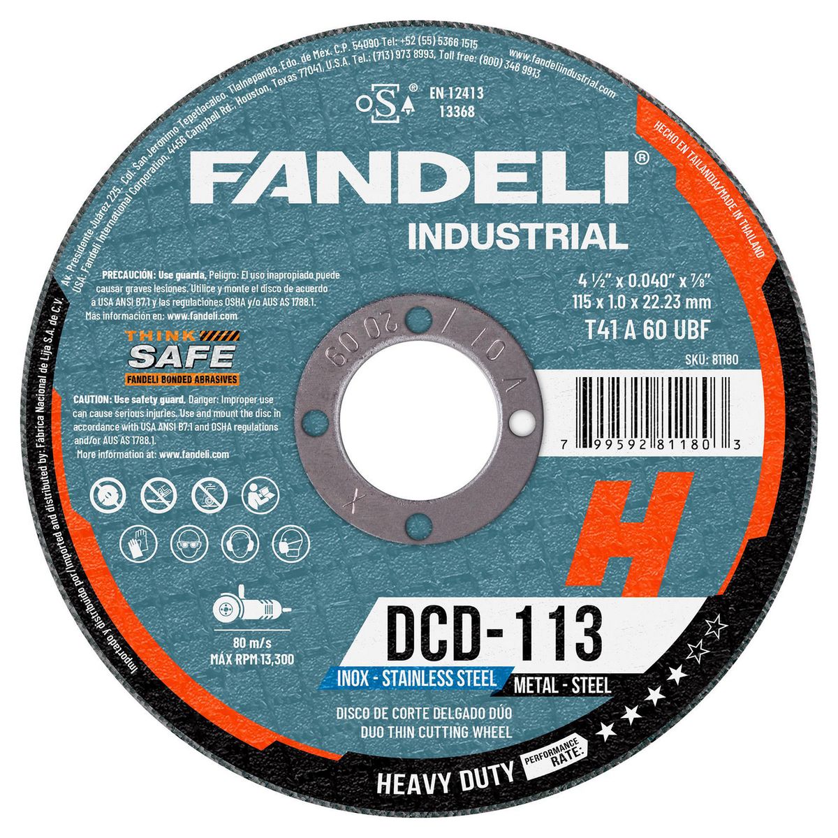 Disco de Corte Delgado Dúo Heavy Duty 4-1/2" DCD-113 Fandeli, marca Fandeli - Foto Principal