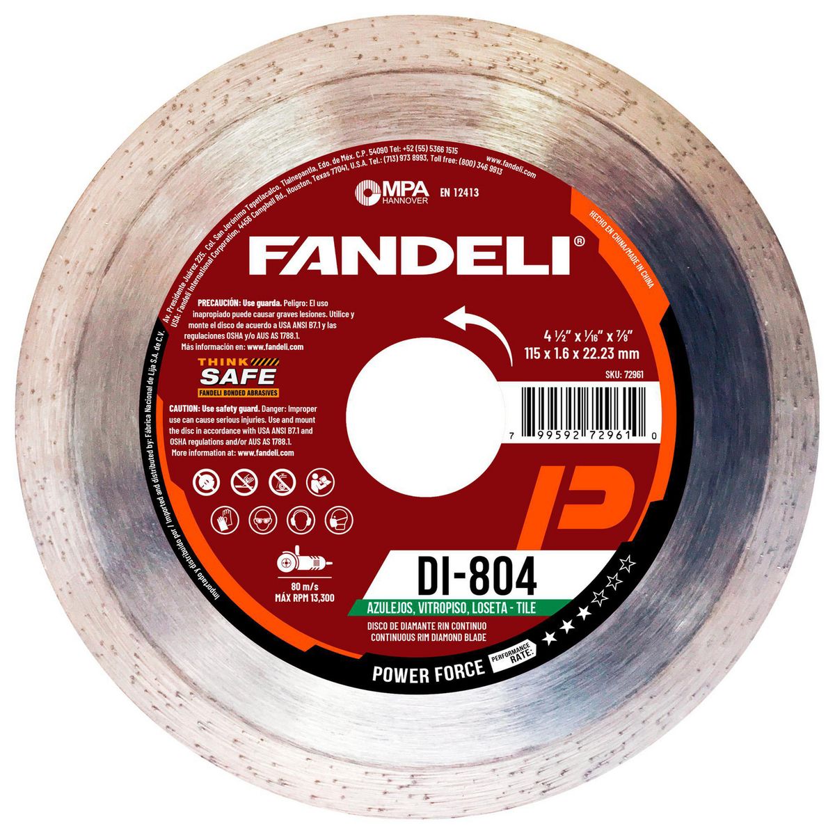 Disco de Diamante Rin Continúo 4-1/2" DI-804 Fandeli, marca Fandeli - Foto Principal