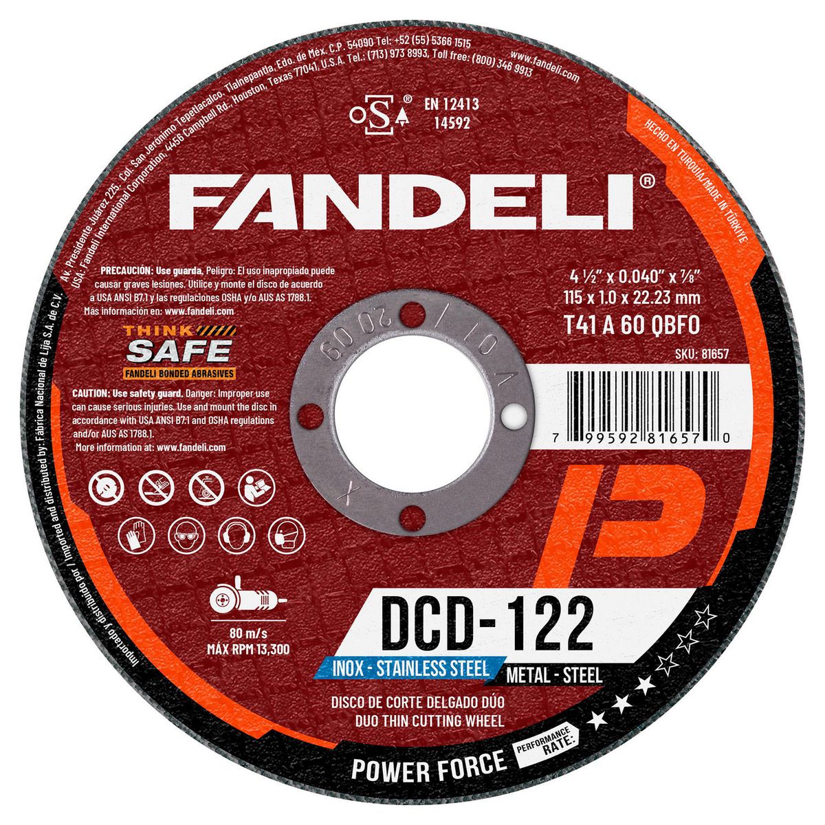 Disco de Corte Delgado Dúo Power 4-1/2" DCD-122 Fandeli, marca Fandeli - Foto Principal