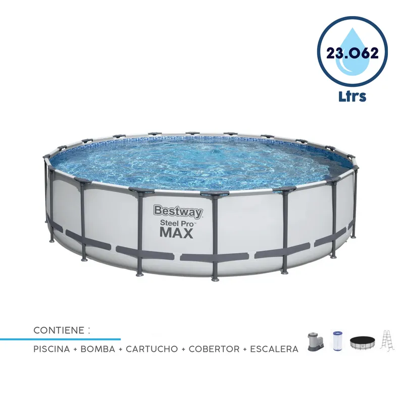 BESTWAY - Combo Piscina Estructural Redonda con Bombra 549x122cm 23062l + Cobertor + Escalera