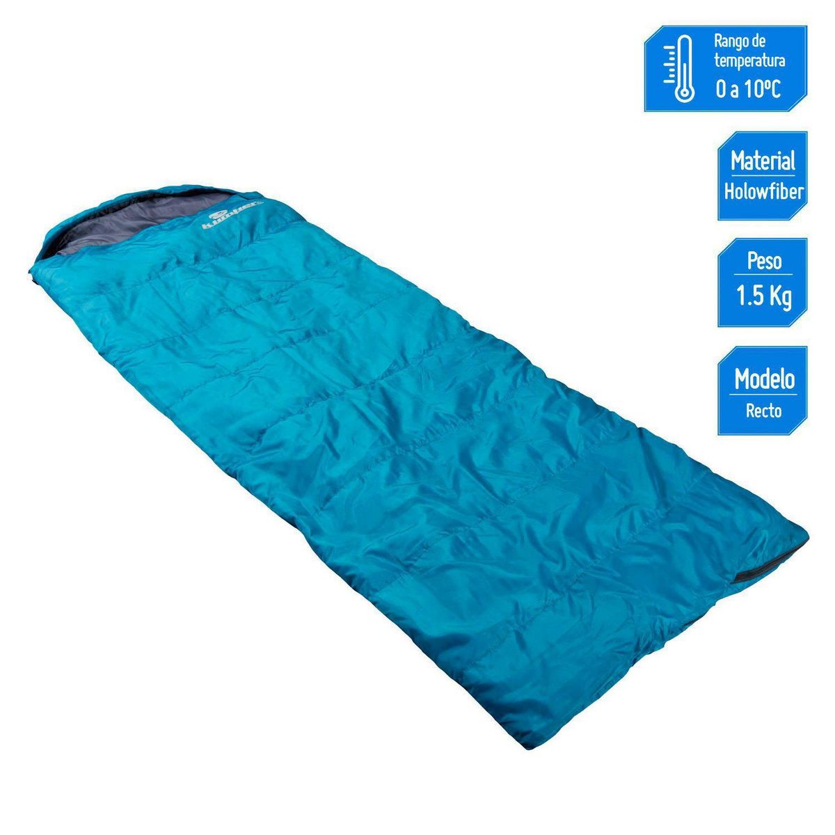 KLIMBER - Bolsa de dormir Recto 220 cm 0°C a 10°C C-Gorro Turquesa