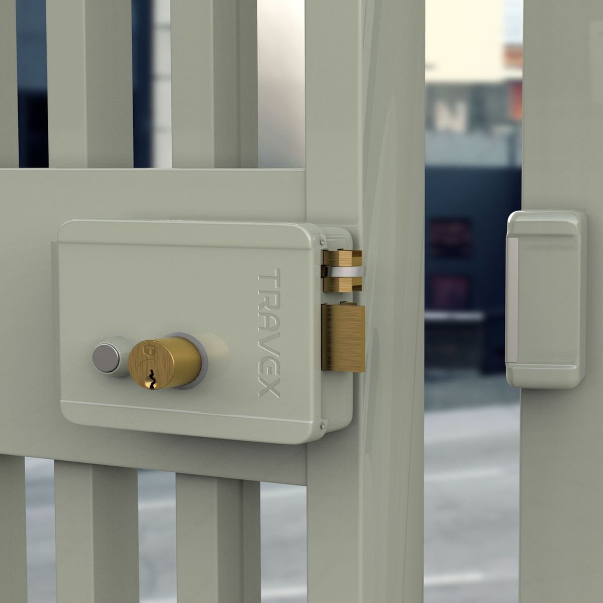 TRAVEX - Cerradura de Sobreponer Eléctrica con Botón Travex