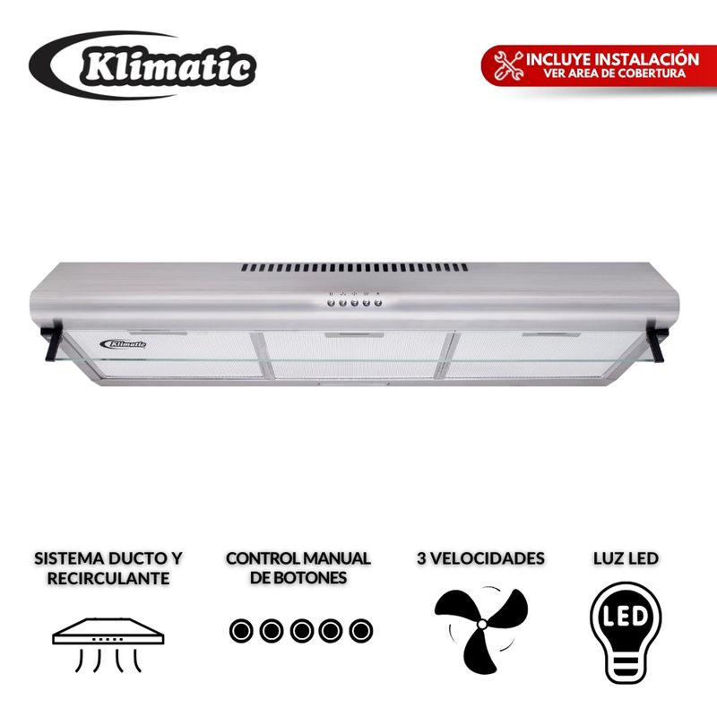 KLIMATIC - Campana Extractora Klimatic 90cm CK901 IX Plateado