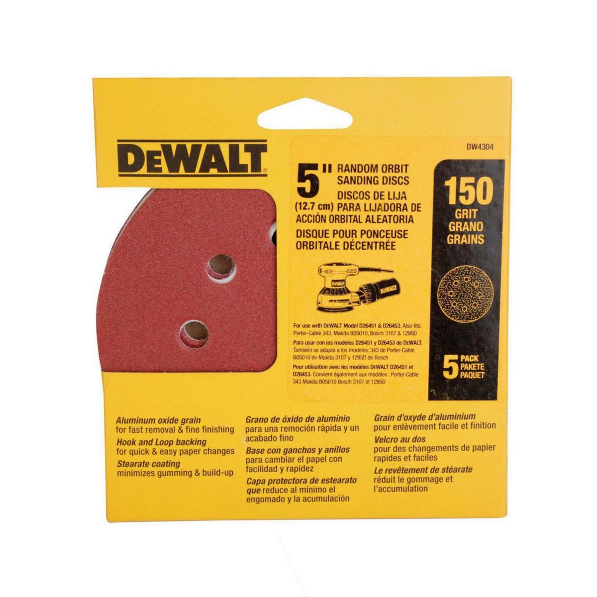 DEWALT - Disco Lija 5" Grano 150 Pack x 5 Unid.
