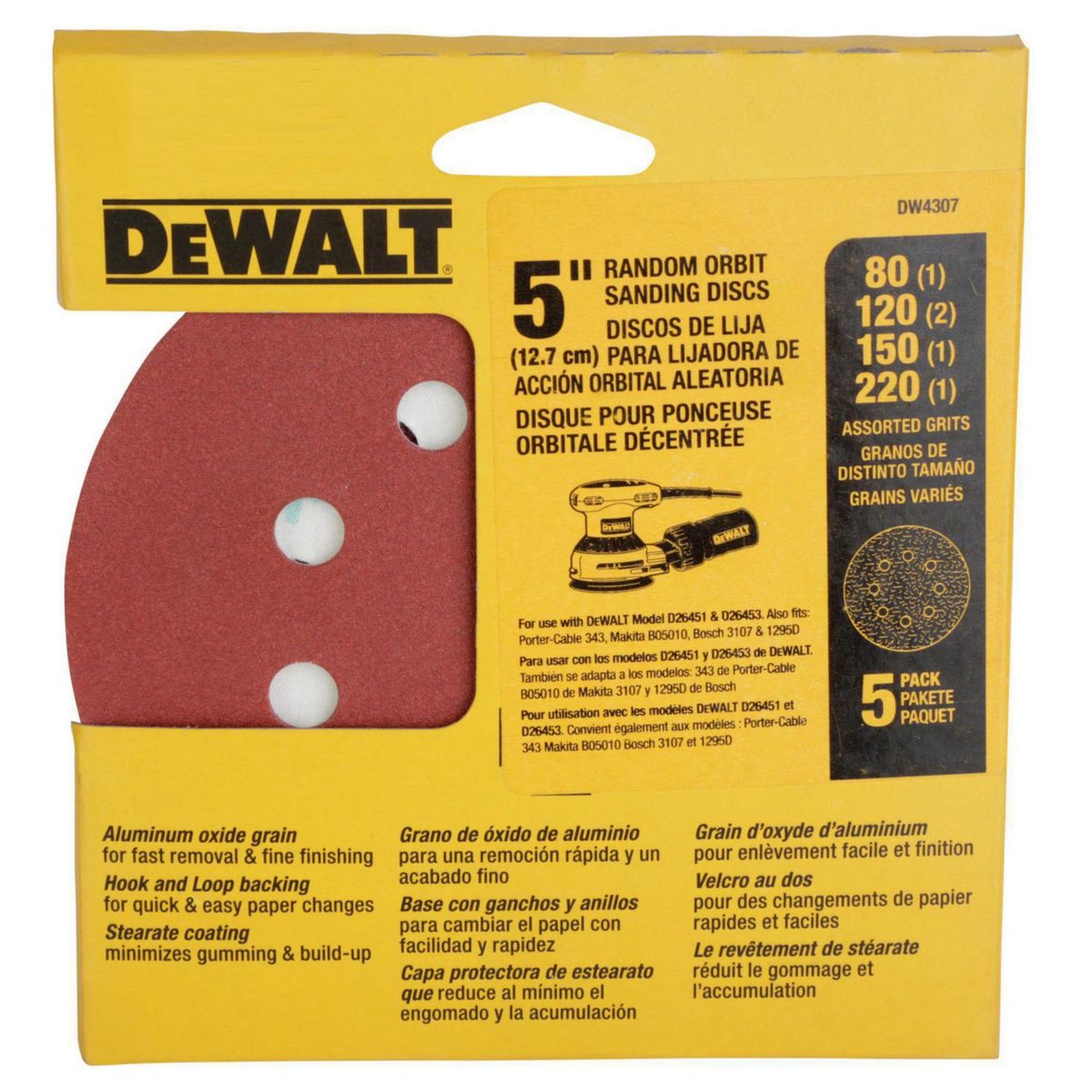 DEWALT - Disco Lija 5" Grano Surtido Pack x 5 Unid.