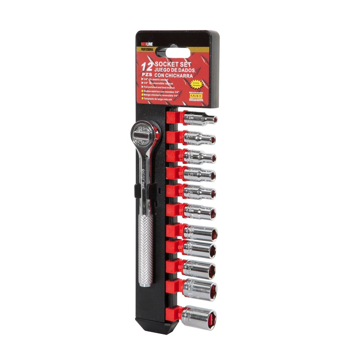 REDLINE - Set Ratchet Redline 6-12 mm Cromo Al Vanadio 12 piezas + Copas 