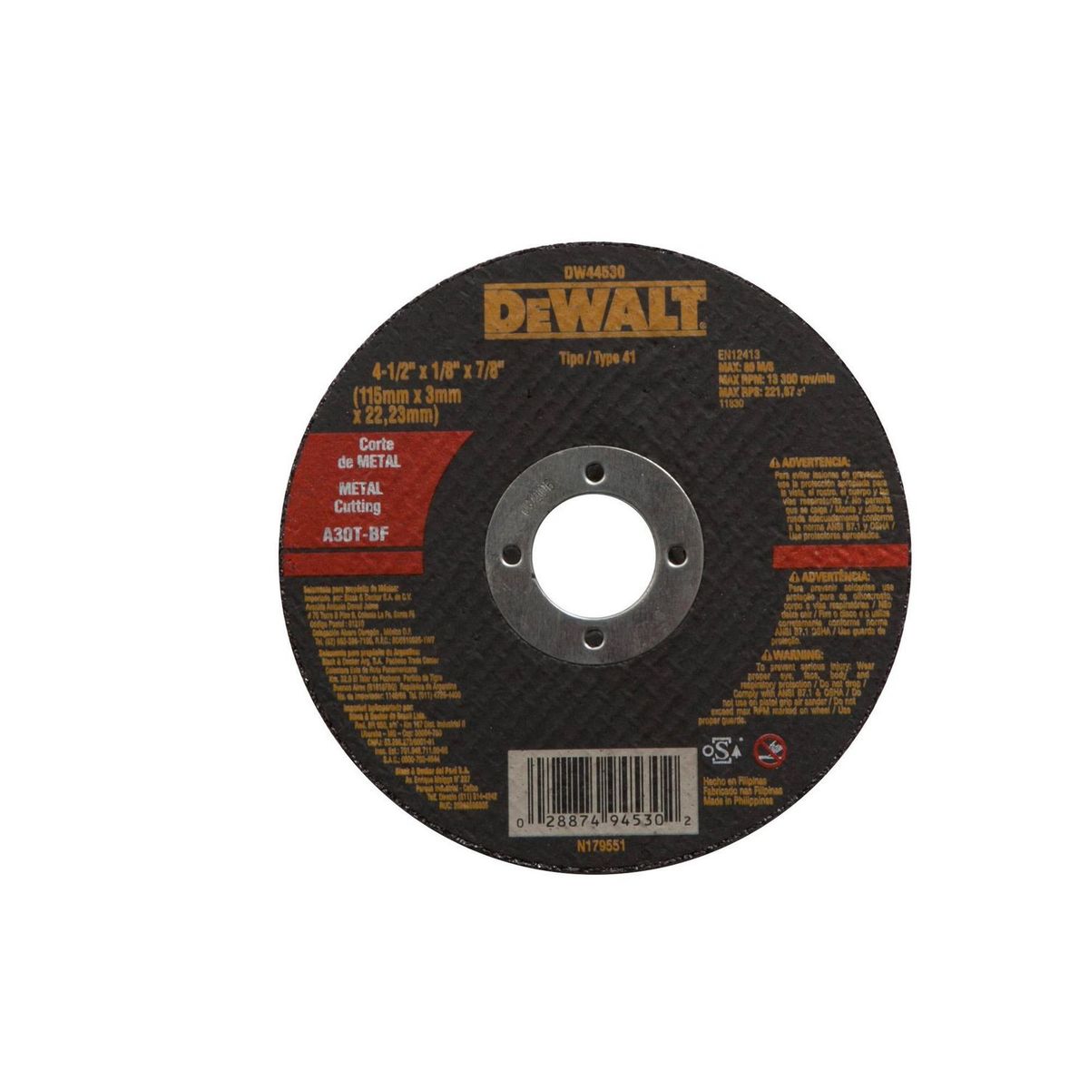 DEWALT - Disco para Corte 4.5"Metal 1/8" Dewalt