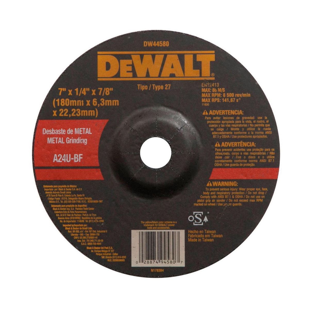DEWALT - Disco Abrasivo Desbaste B7 metal 1/4" Dewalt