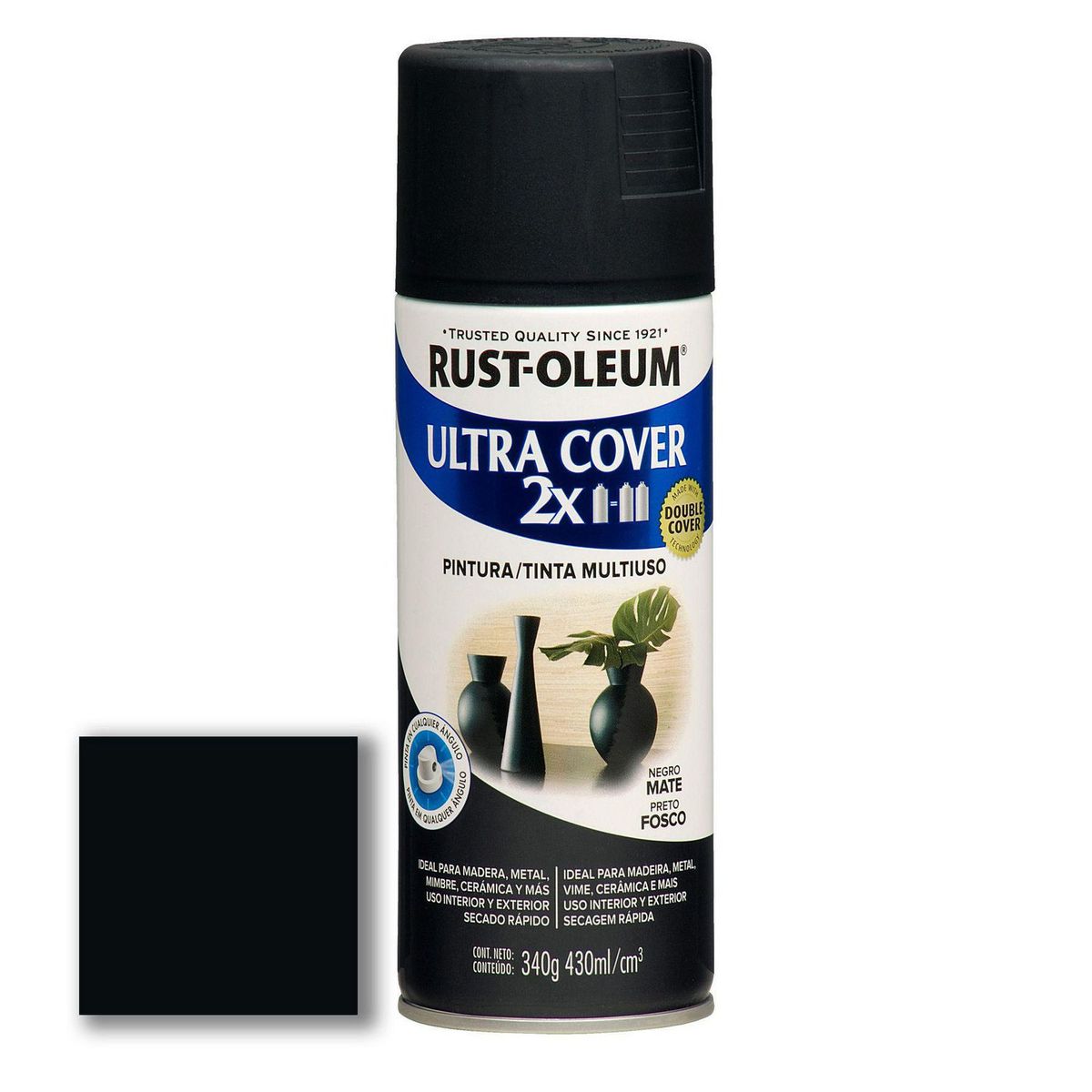 RUST OLEUM - Aerosol Multiusos Ultra Cover 2x Negro Mate 340 Gr