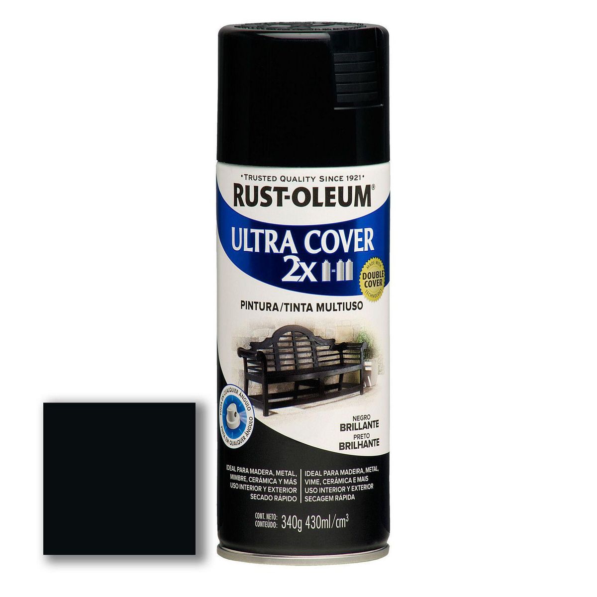 Aerosol Multiusos Ultra Cover 2x Negro Brillante 340 Gr, marca RUST OLEUM - Foto Principal