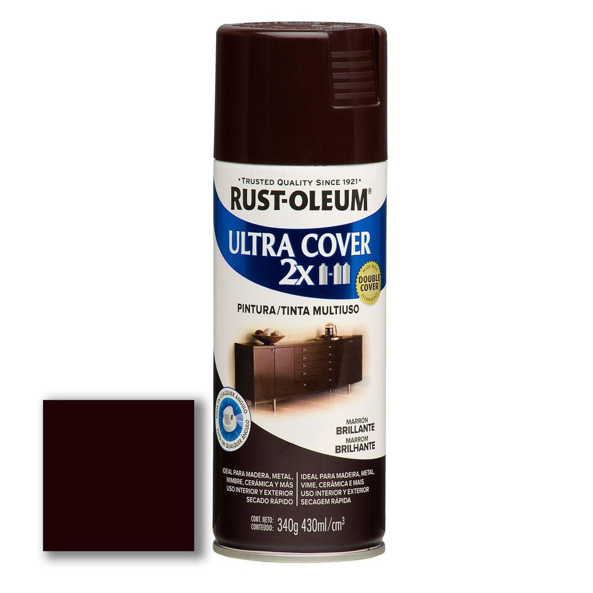 RUST OLEUM - Aerosol Multiusos Ultra Cover 2x Marrón Brillante 340 Gr