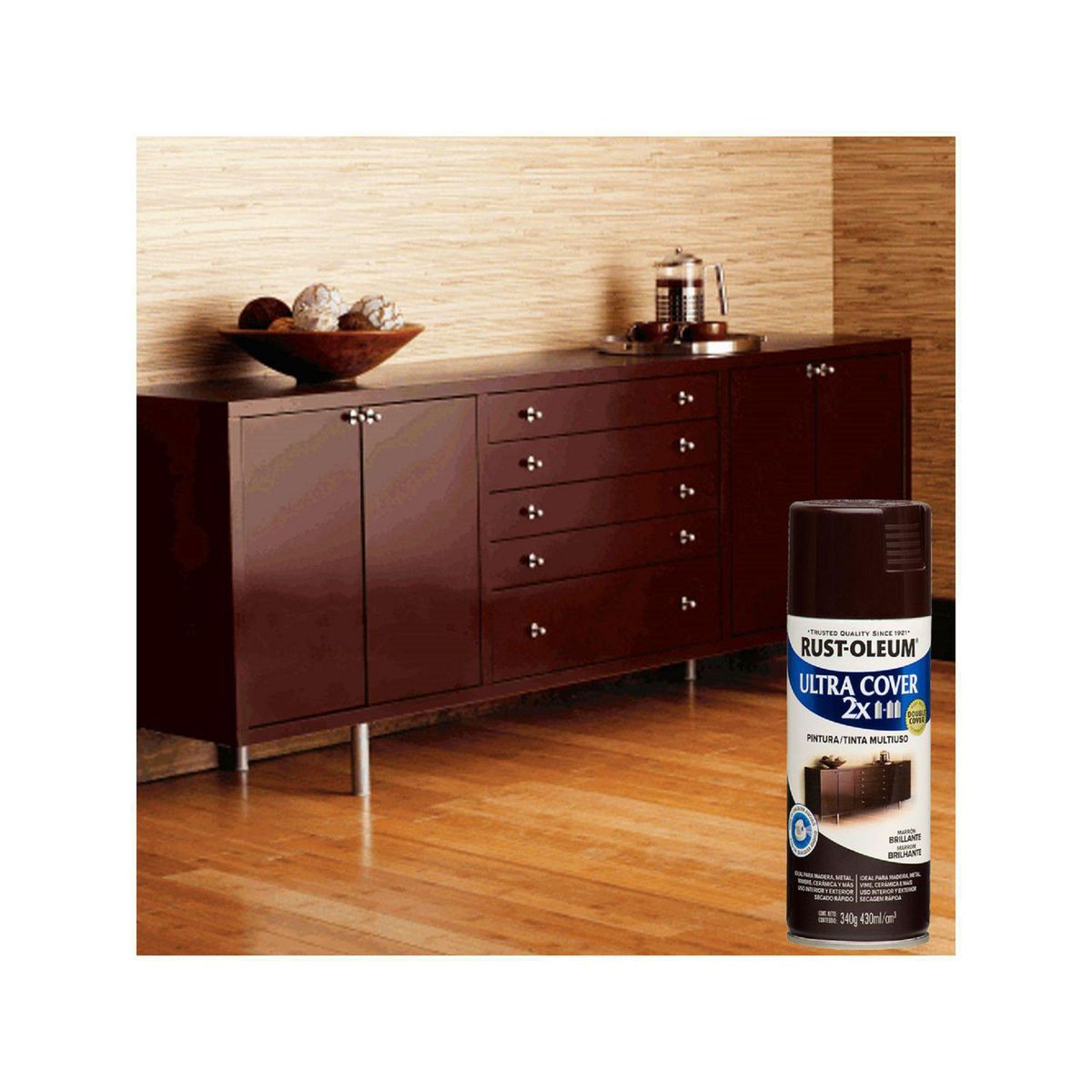 RUST OLEUM - Aerosol Multiusos Ultra Cover 2x Marrón Brillante 340 Gr