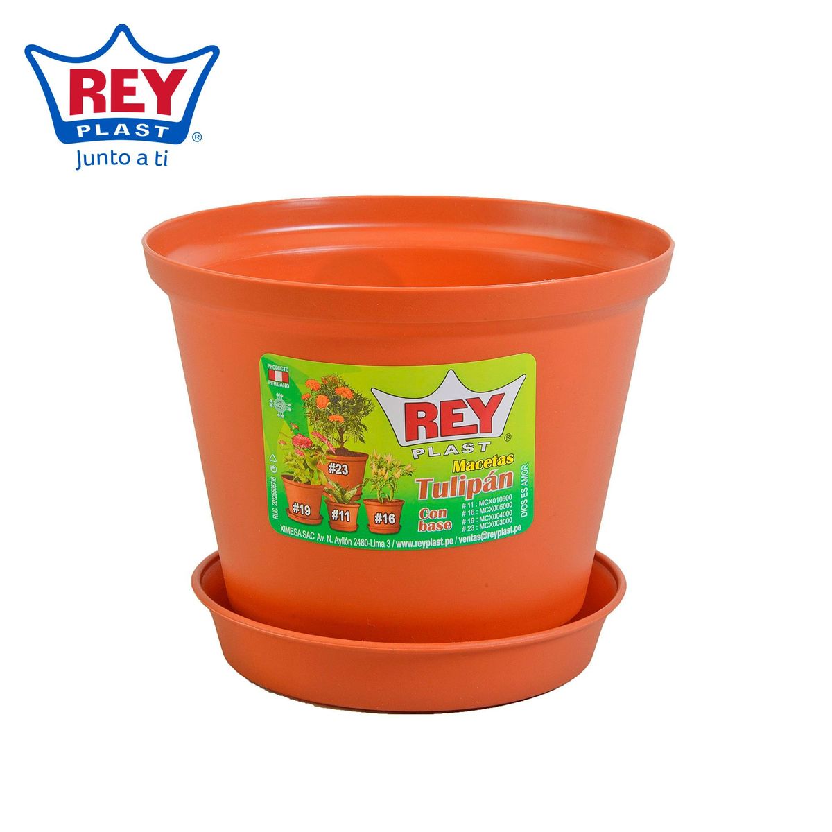 REYPLAST - Maceta Tulipan con Base N16 Naranja 15.5x13x