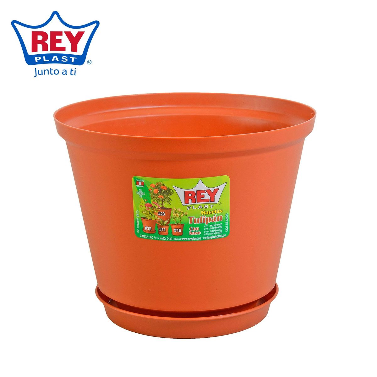 REYPLAST - Maceta Tulipan con Base N23 Naranja 22.5x18x