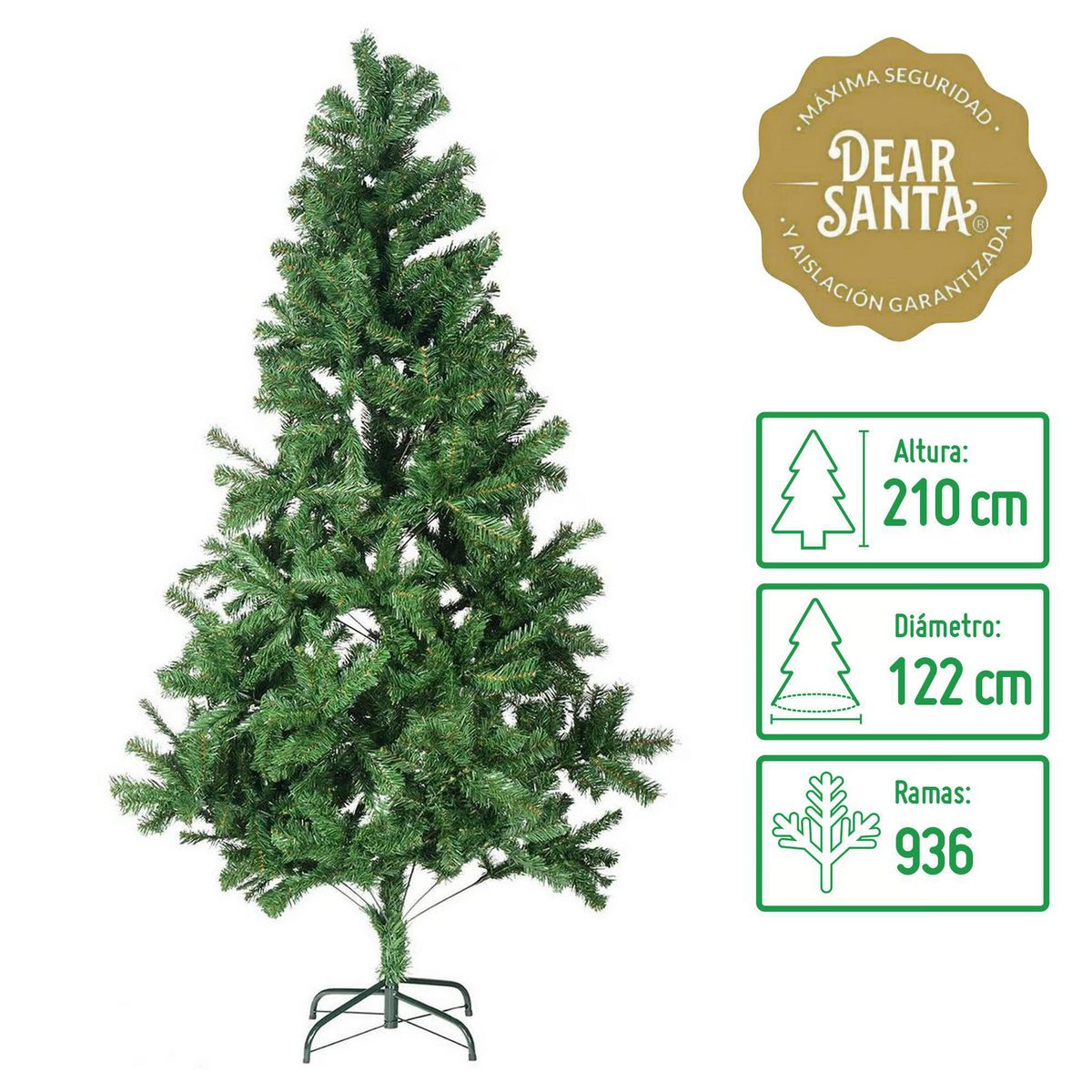 DEAR SANTA - Árbol de Navidad 210cm 936 Ramas Bavaria Verde