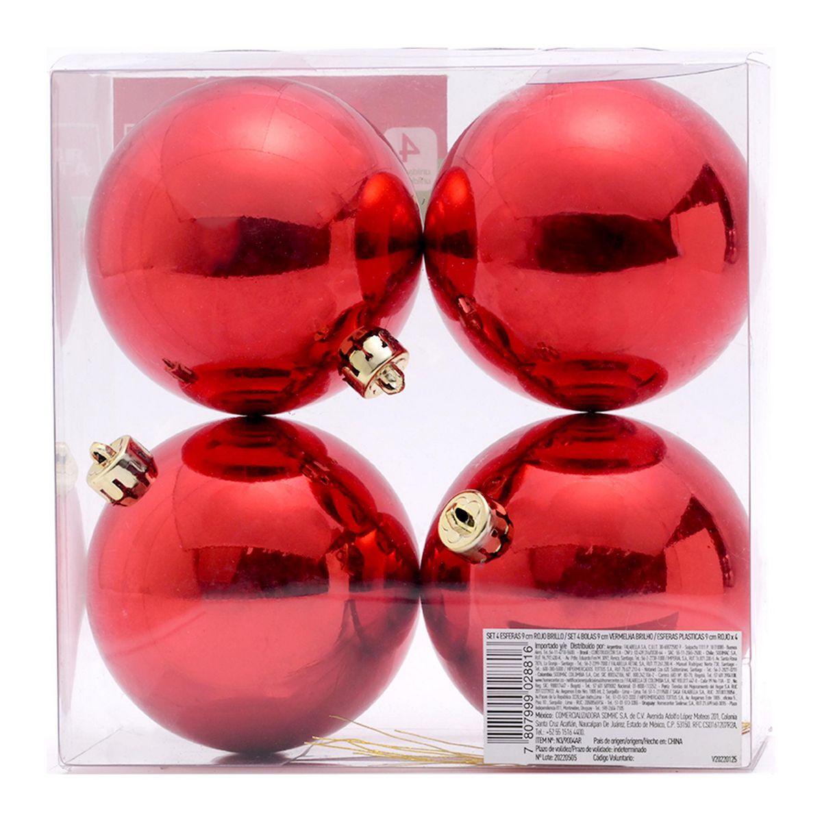 DEAR SANTA - Set 4 Esferas Brillo Roja Navidad 9cm