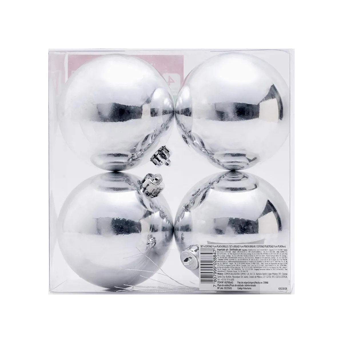 DEAR SANTA - Set 4 Esferas Brillo Plata Navidad 9cm