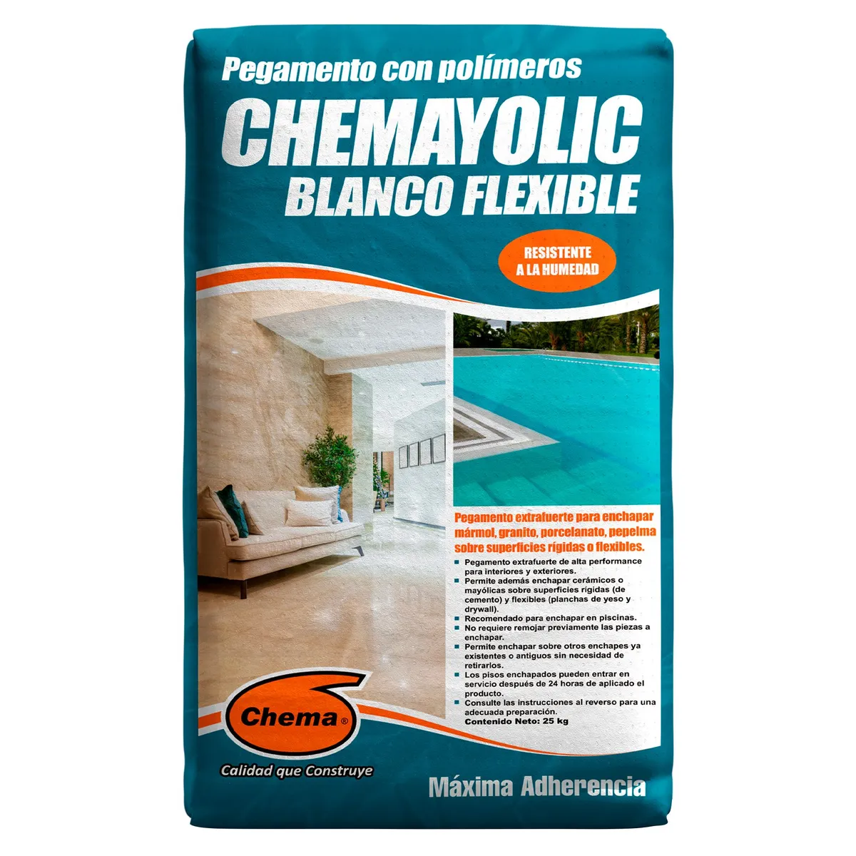CHEMA - Pegamento para Cerámicas o Porcelanatos Chema Blanco Flexible 25kg