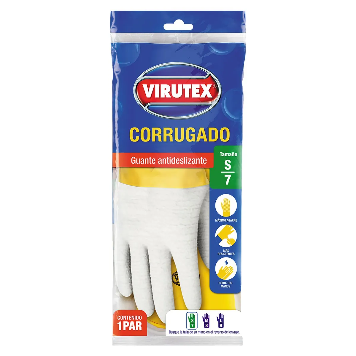 VIRUTEX - Guantes de Látex Corrugado Talla S  - Amarillo