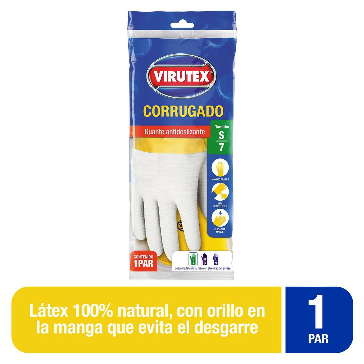 VIRUTEX - Guantes de Látex Corrugado Talla S  - Amarillo