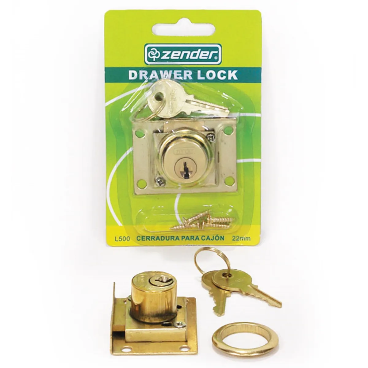 ZENDER - Cerradura Tambor Redondo Dorado
