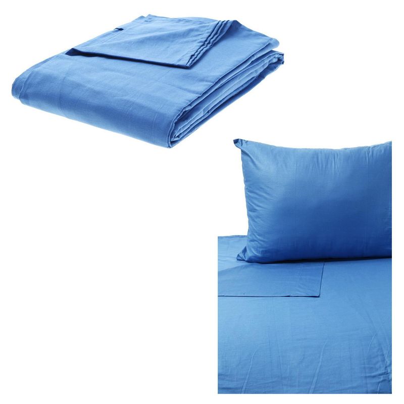 JUST HOME COLLECTION - Juego de Sábanas Algodón 1.5 Plazas 132 Hilos Azul