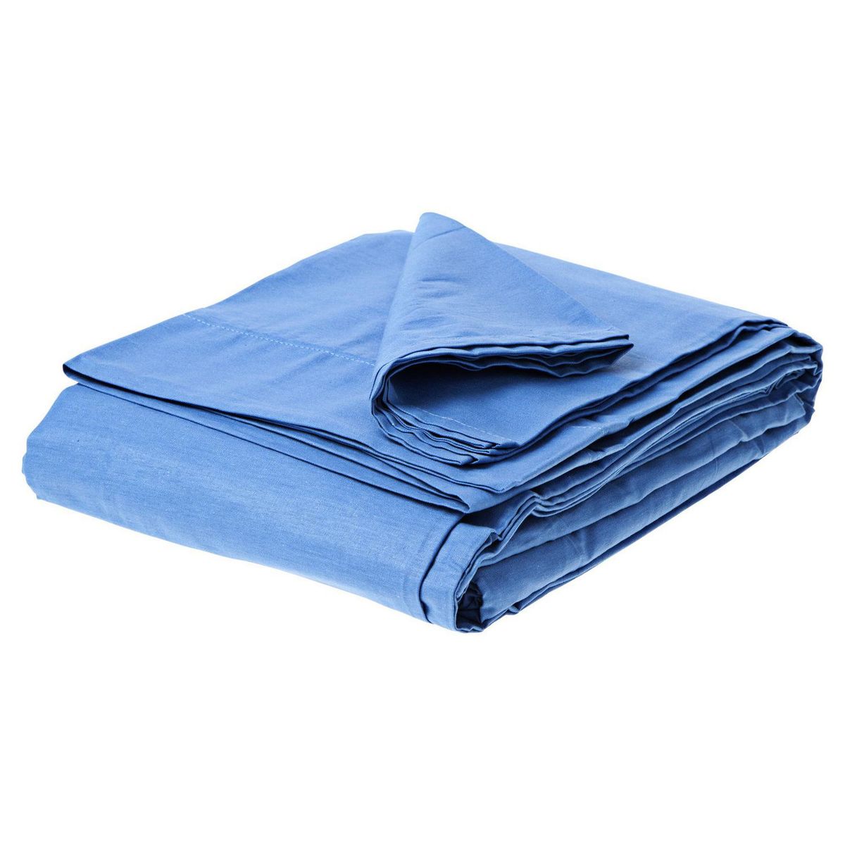 JUST HOME COLLECTION - Juego de Sábanas Algodón 2 Plazas 132 Hilos Azul