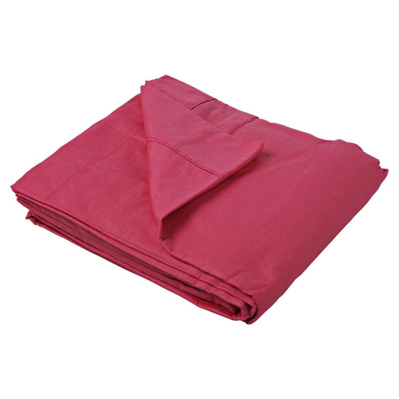 JUST HOME COLLECTION - Juego de Sábanas Algodón 2 Plazas 150 Hilos Fucsia
