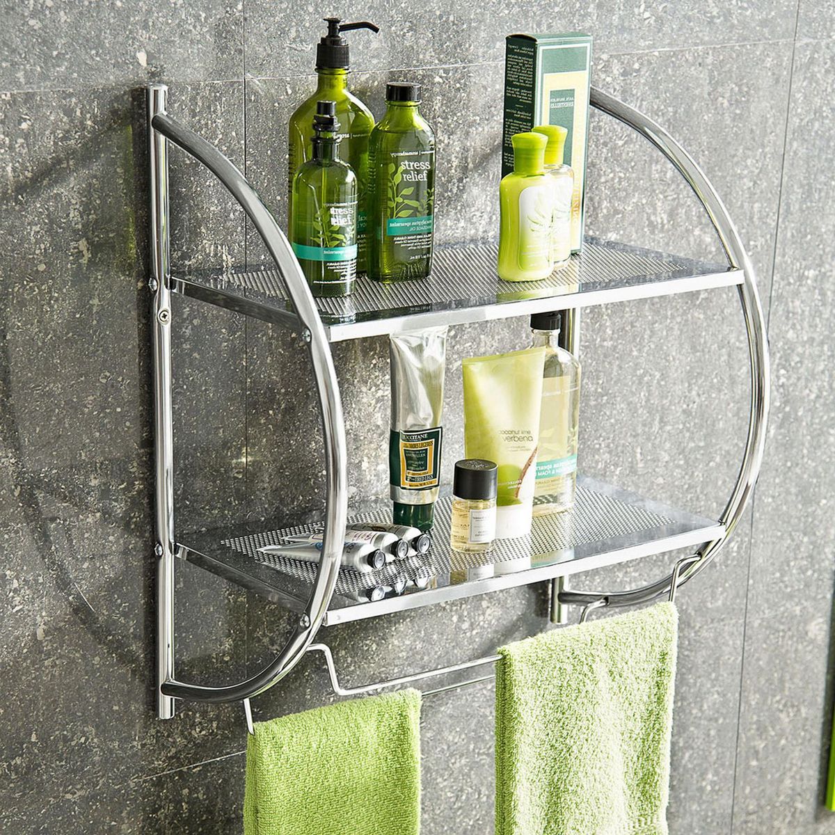 SENSI DACQUA - Organizador de Baño Cromado Dos Repisas y Toallero